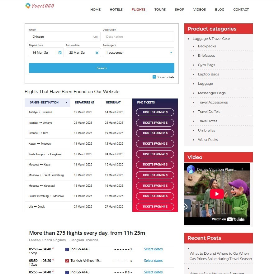 FLIGHT, HOTEL & TRAVEL Comparison Affiliate Website