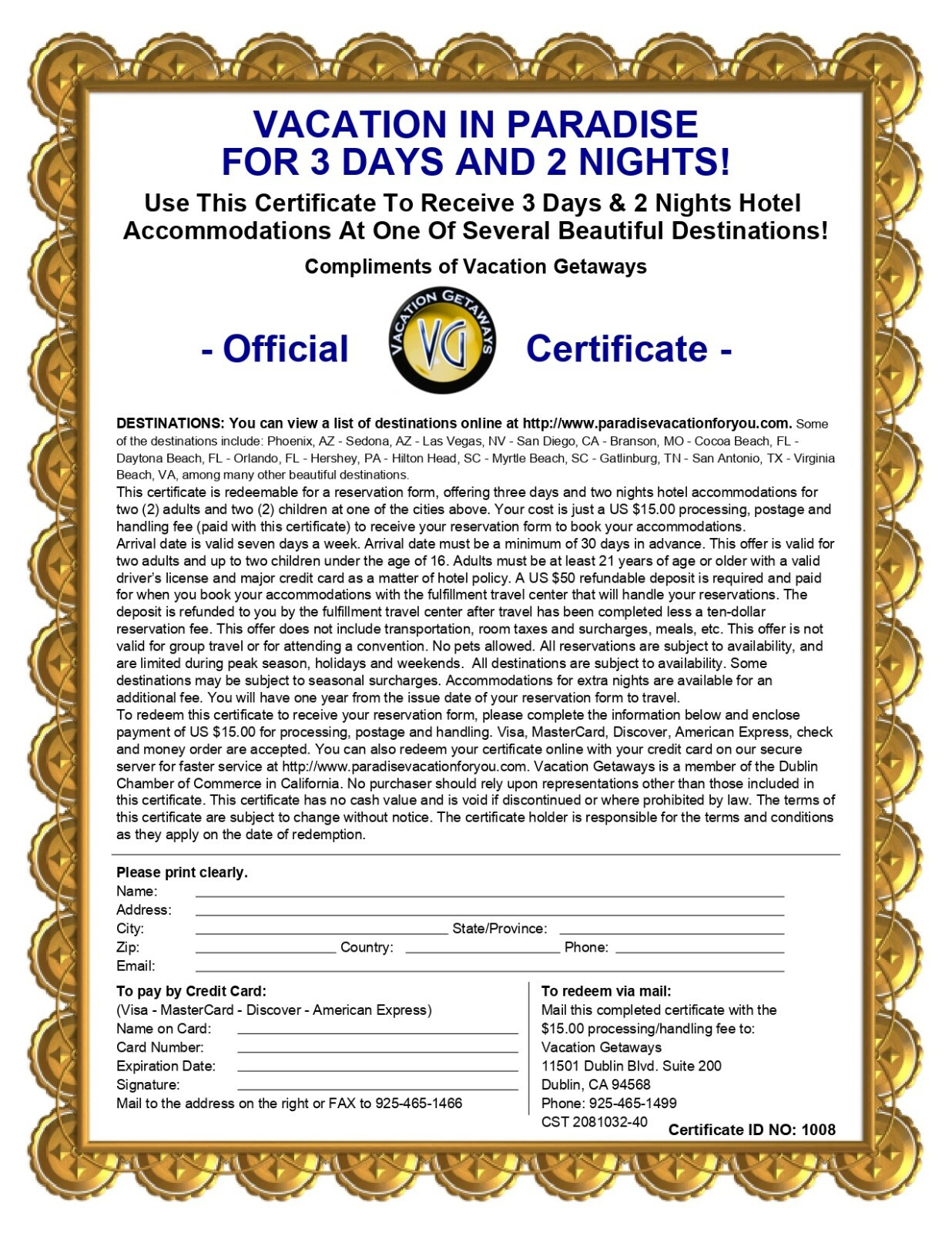 Increase Sales & Leads Giving Away Vacation & Restaurant Certificate Incentives