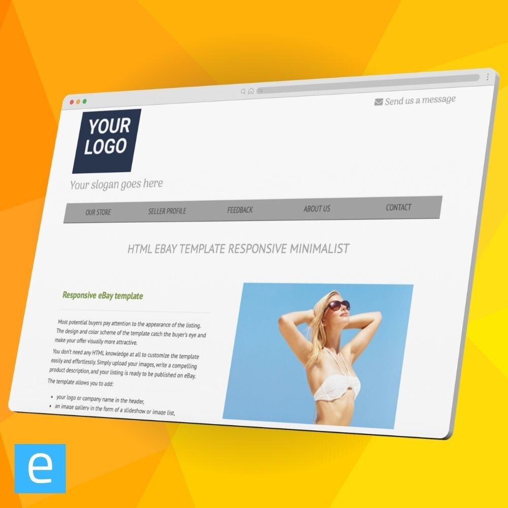 eBay Template RESPONSIVE minimalist – grey – Editor included – no html required