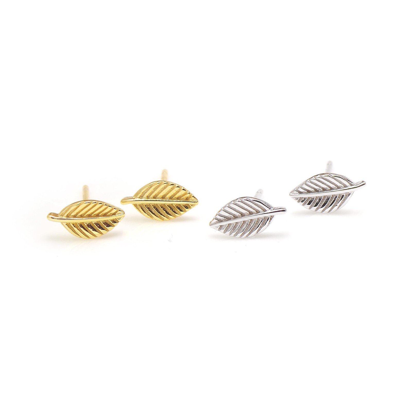 925 Sterling Silver Small Leaf Earrings Studs for Women White Gold
