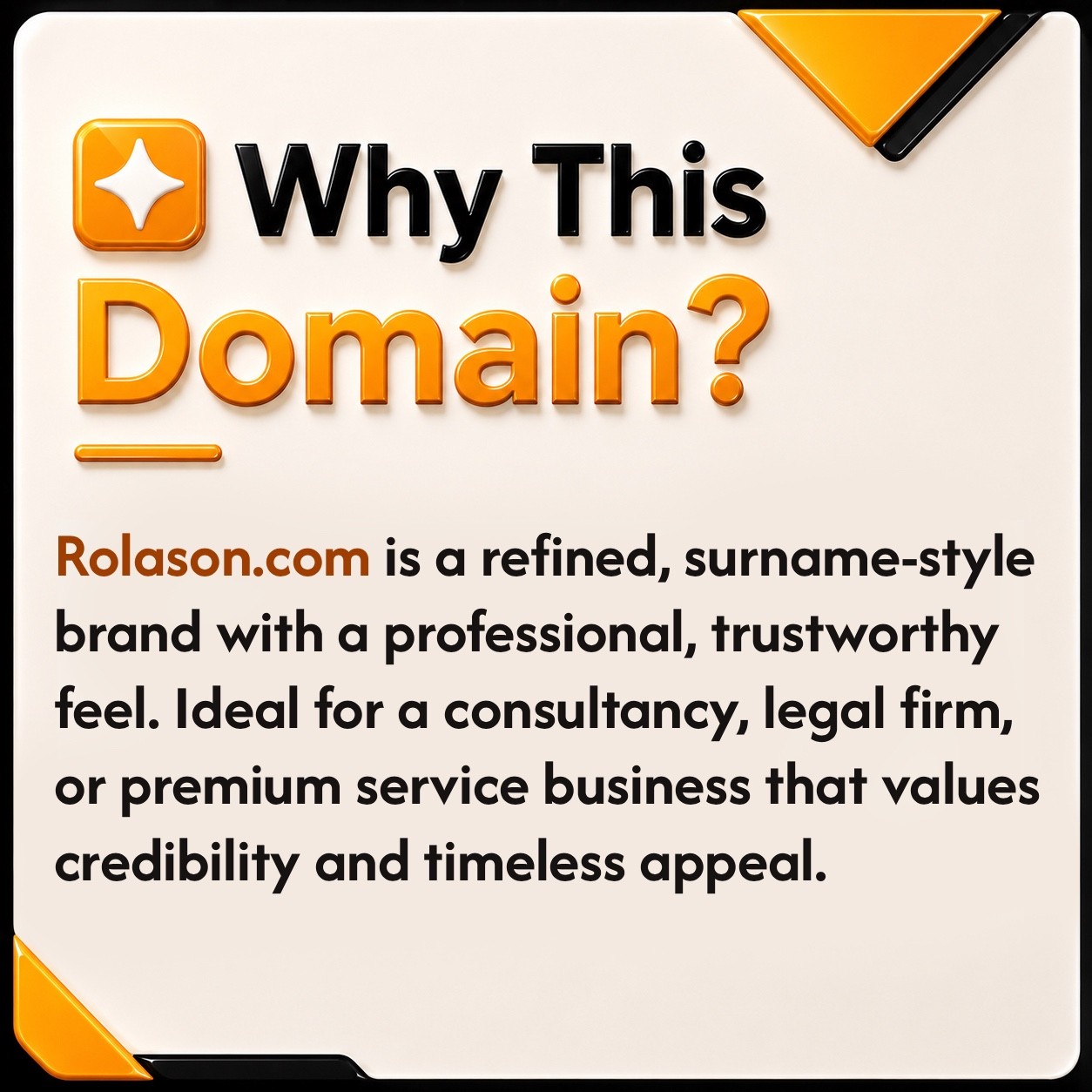 Rolason.com Short Catchy Brandable Marketing Startup Surname .COM Domain