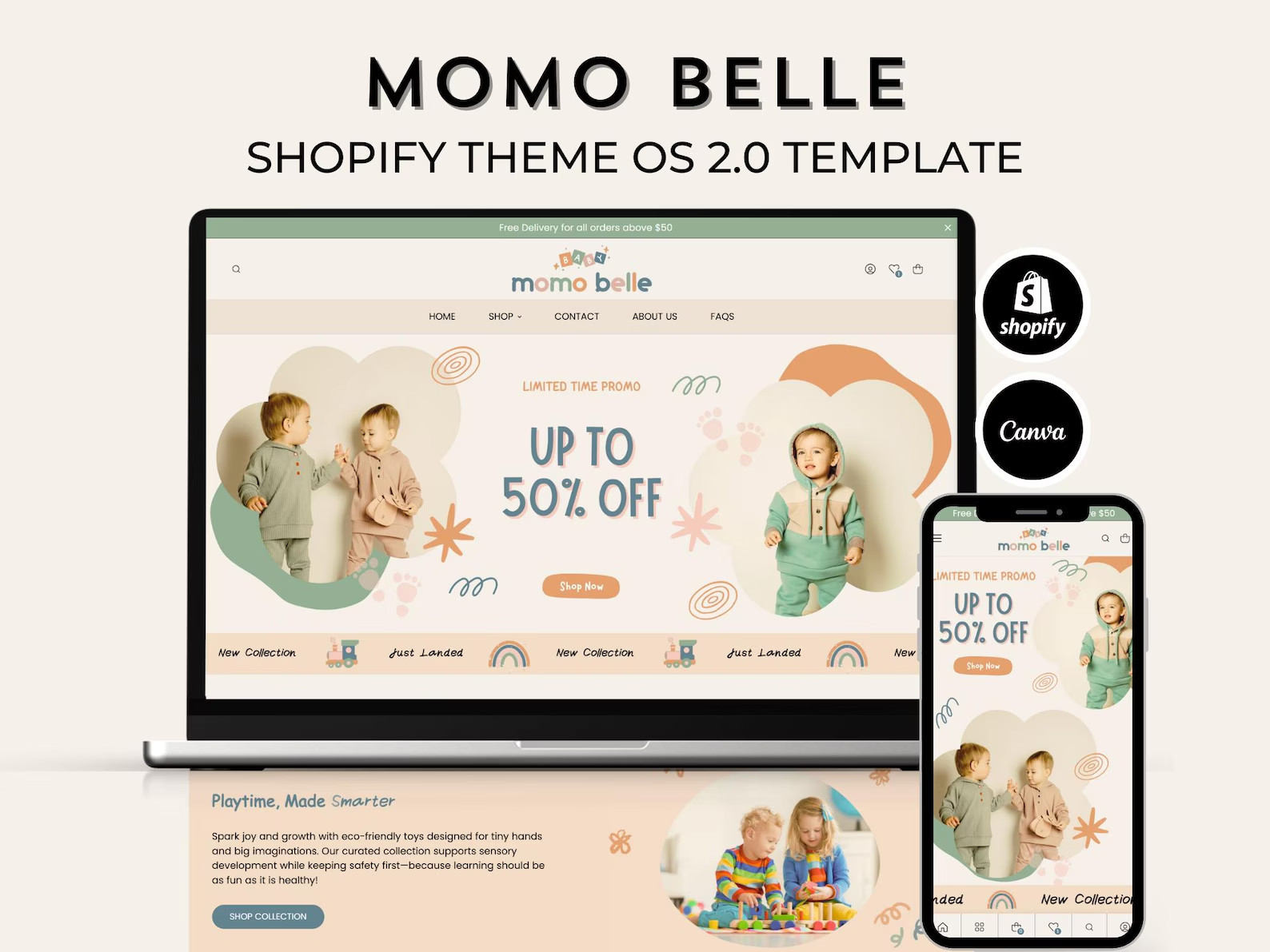 Momo Belle Shopify Theme, Baby Kids Boutique, Baby Store, Shopify Template 2.0