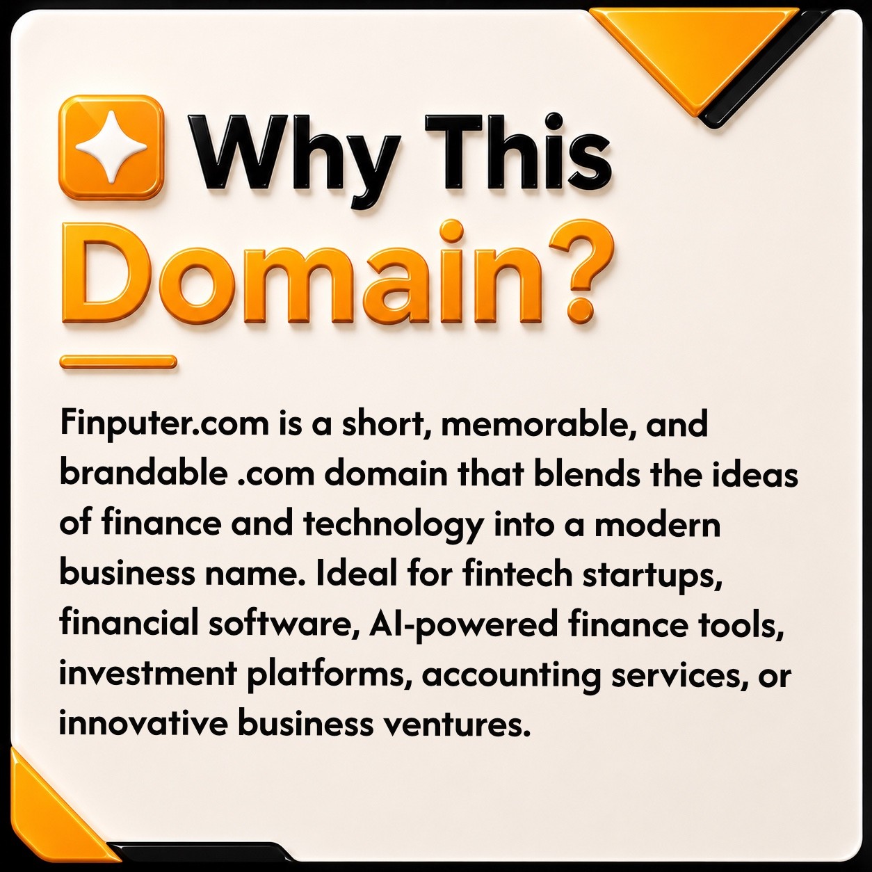 Finputer .COM Premium Brandable FinTech Finance Business Domain Name For Sale.