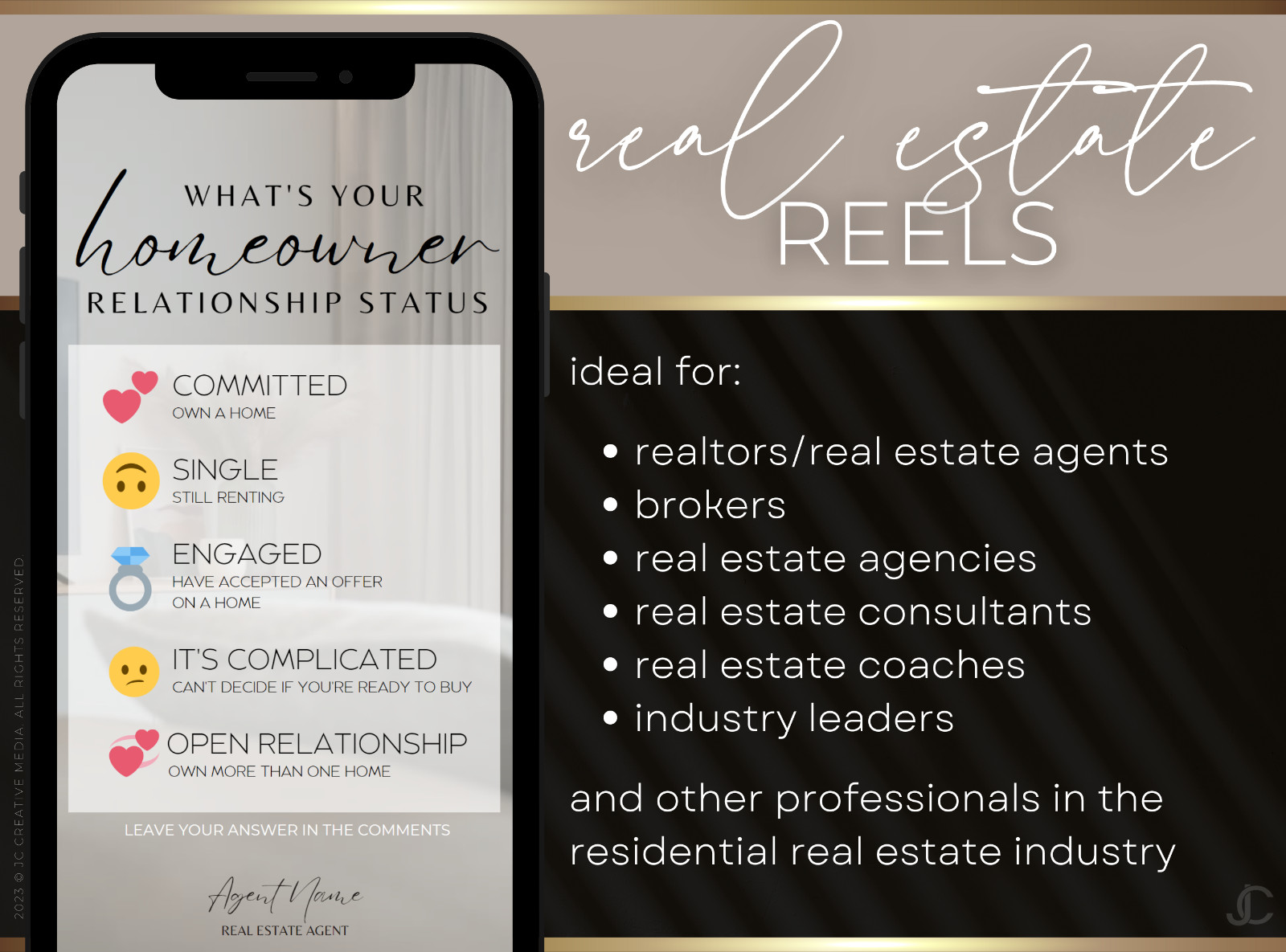 21 Real Estate Marketing Reels. VOL. 1 – Canva Video Templates (Brown / Black)