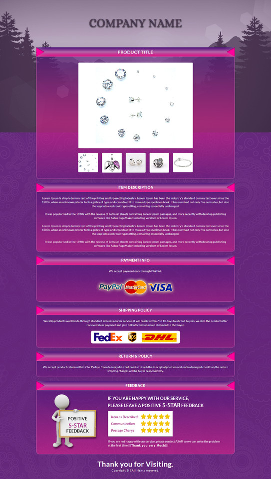 eBay Mobile Responsive eBay Listing Template Auction Template Universal