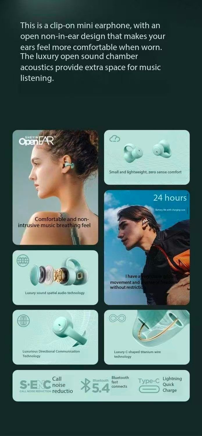 SHEYIN/X2 Bluetooth Earphones Clip-On Sports Anti-Drop Long Battery Life