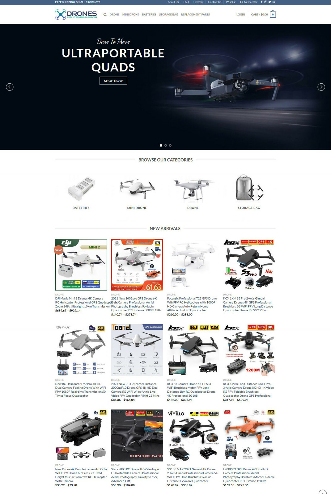 Drones & Parts Store Drop Shipping Website + Ecommerce + Free Hosting SSL