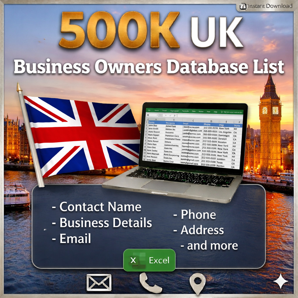 500K UK Business contact Database | B2B email list | CSV/Excel Digital Download