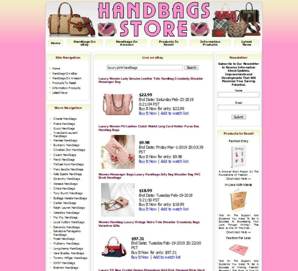 AUTOMATED HANDBAGS STORE BUSINESS WEBSITE FOR SALE AMAZON STORE ADSENSE