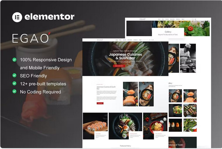 Egao – Japanese Restaurant and Sushi Bar Elementor Template Kit Lifetime Update