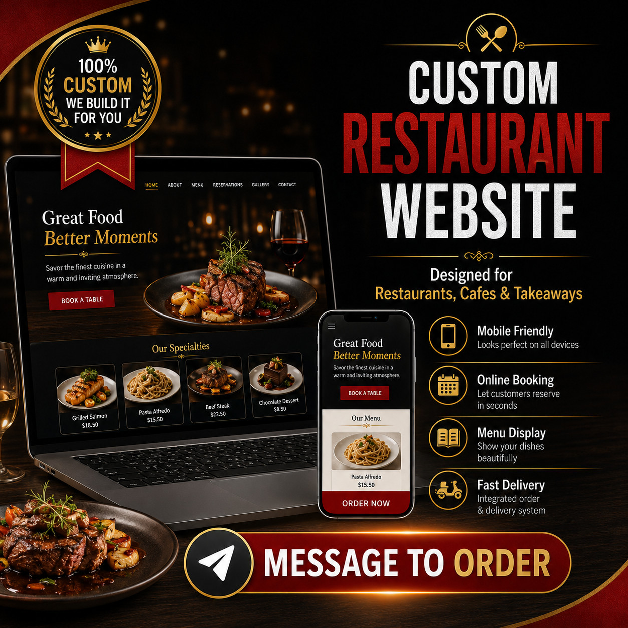 Custom Restaurant Website Design | Cafe Takeaway Food Business Website Service
