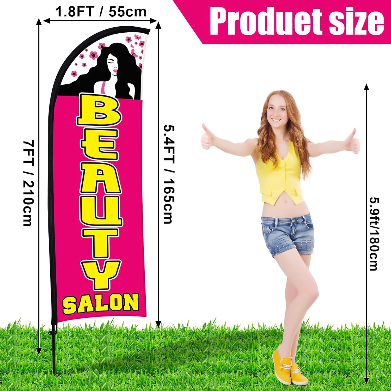 2 Sets Beauty Salon Feather Flag Banner for Business 7Ft Advertising Beauty Salo