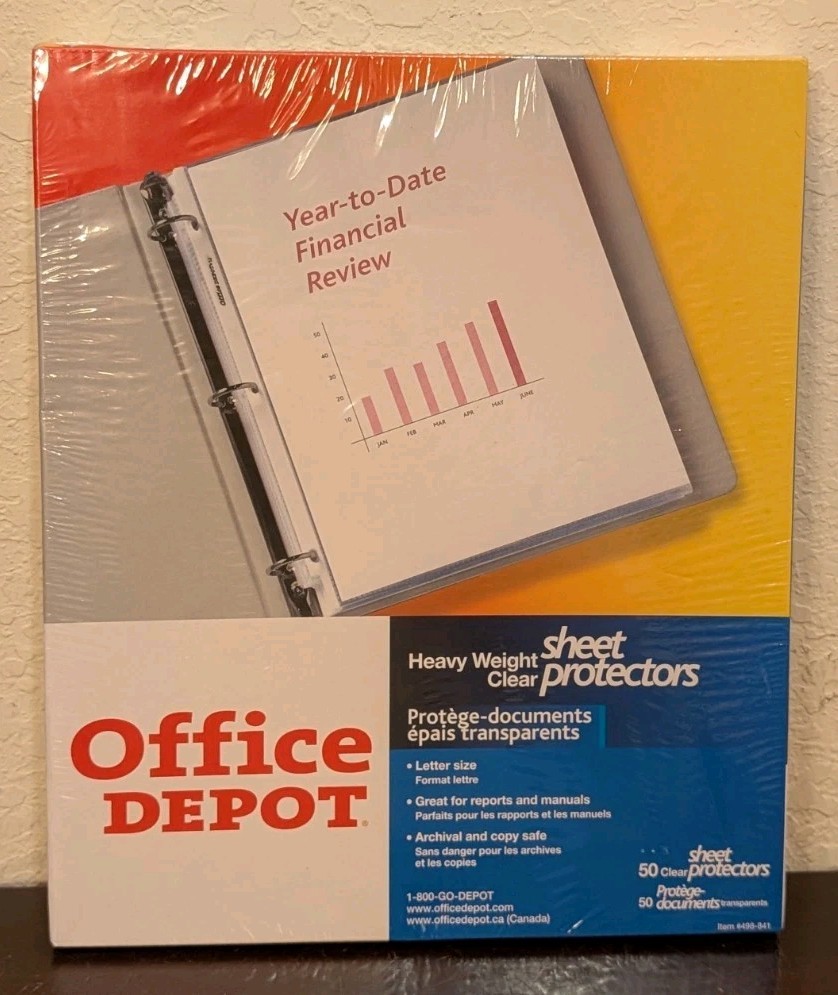 OFFICE DEPOT 498-841 8.5in x 11in 50 CLEAR HEAVY WEIGHT SHEET PROTECTORS Sealed