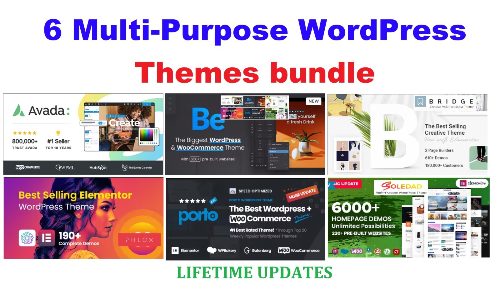 6 MULTIPURPOSE WORDPRESS THEME BUNDLE AVADA BETHEME BRIDGE SOLEDAD PHLOX PORTO