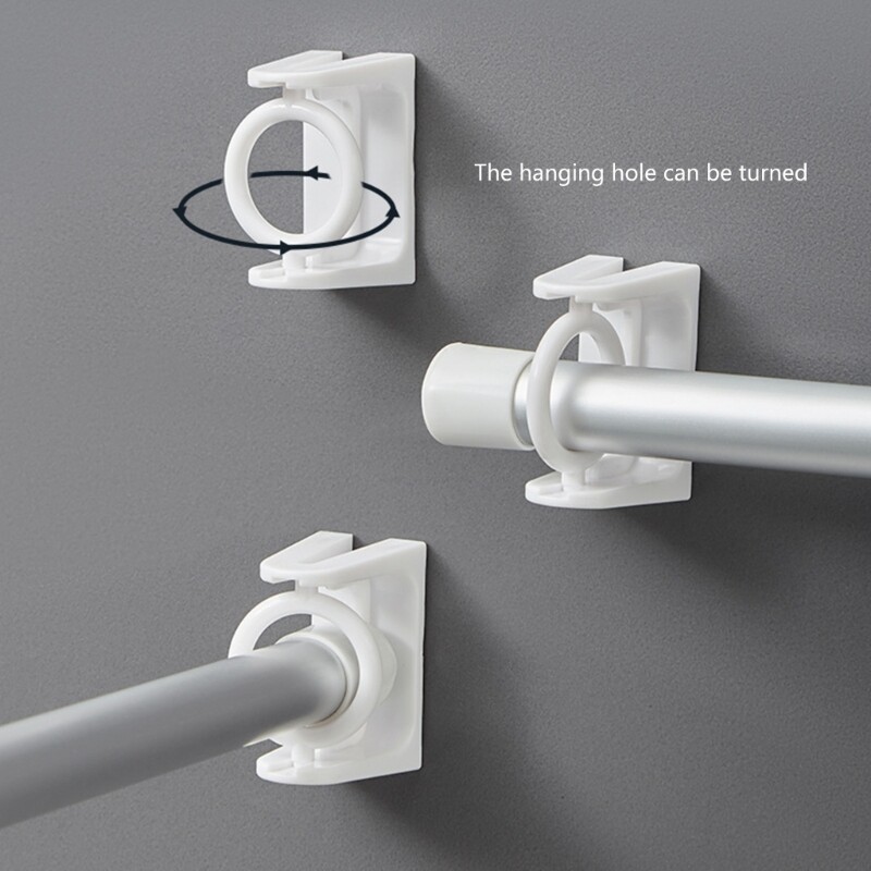 2Pcs Curtain Rod Wall Mount Holders Brackets ABS Plastic Adhesive Wall Hangers