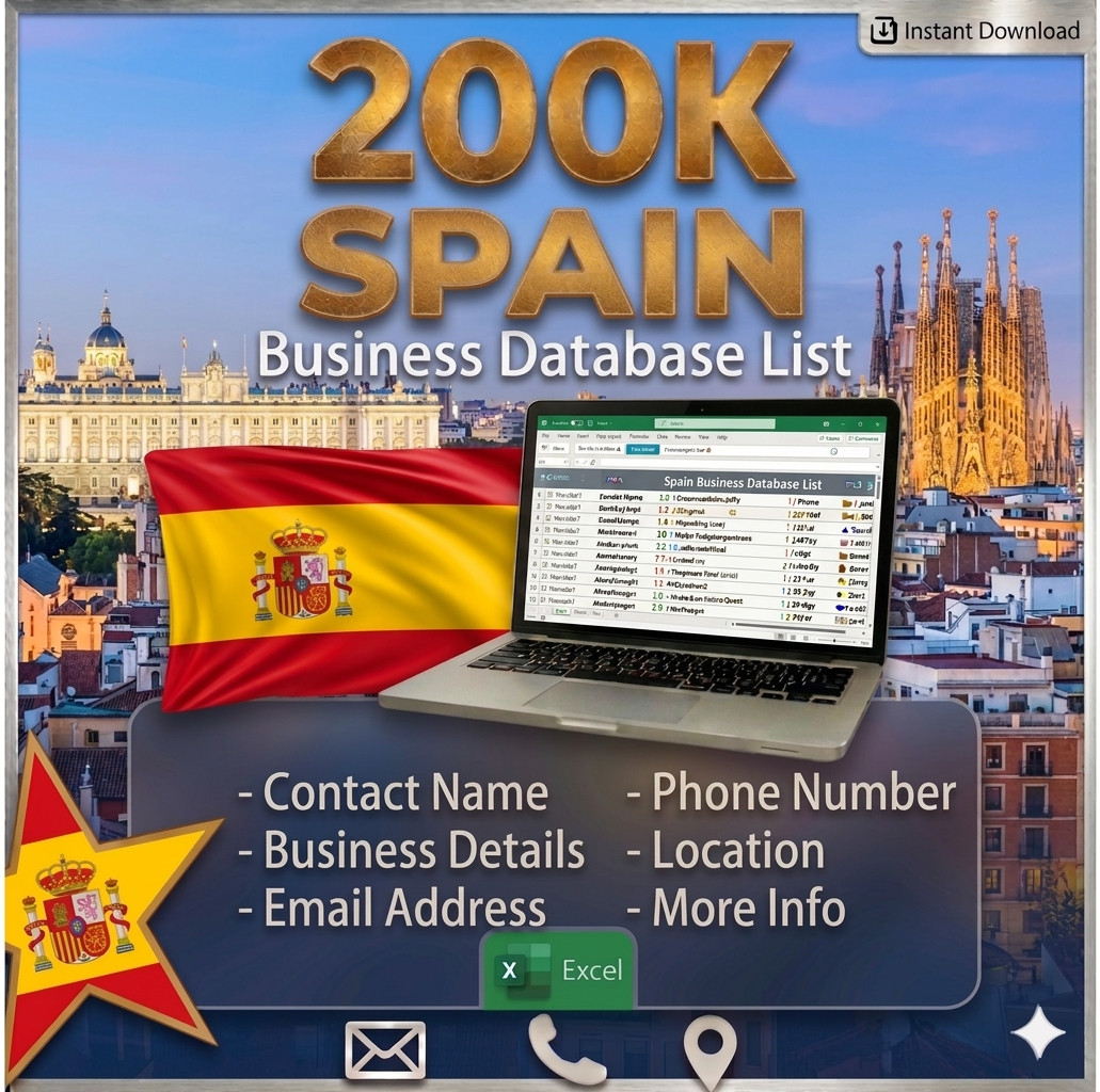 200K Spain Business Email Database | B2B Contact leads 2026 | Digital Download