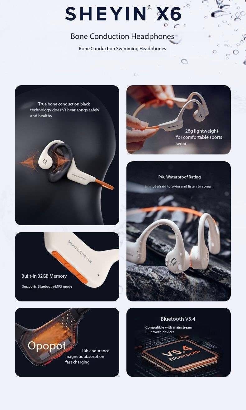 SHEYIN X6 Bone Conduction Bluetooth Headphones with Ultra Long Battery Life
