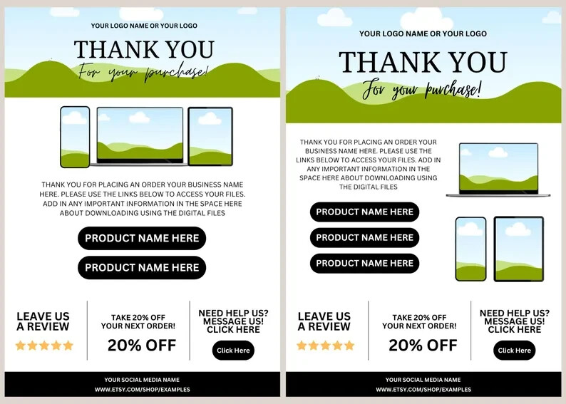 18 Editable Thank You Page Templates for Canva | Shop Thank You Bundle | Mockup