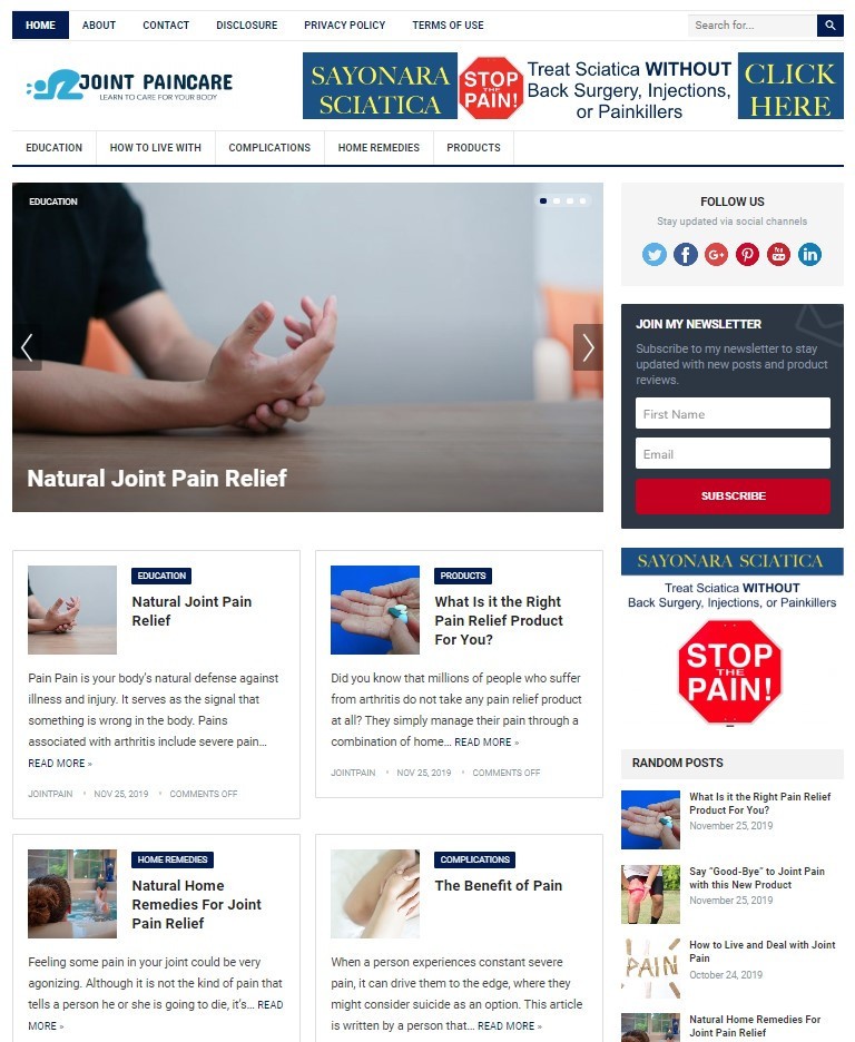 DFY JOINT PAIN WORDPRESS THEME+FREE SETUP PRE-DESIGNED BANNERS AND ADS