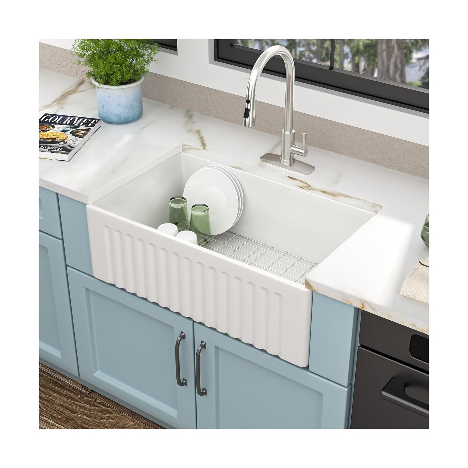 33 White Farm Sink – Fulorni 33″x18″ Farmhouse Kitchen Sink Reversible Apron …