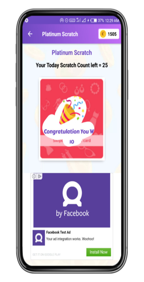 Scratch to Win Android App + Admin | AdMob, FB Bidding, Unity Ads, Start App