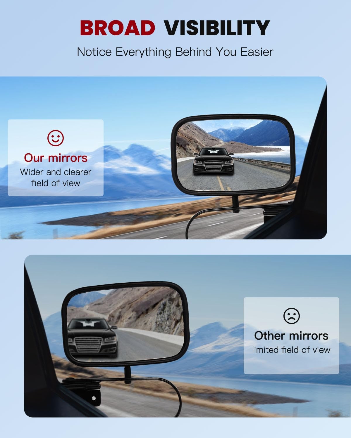 Black Pair Side Mirror Manual Fold Non-Heated 1980-1996 Ford F150 F250 Bronco