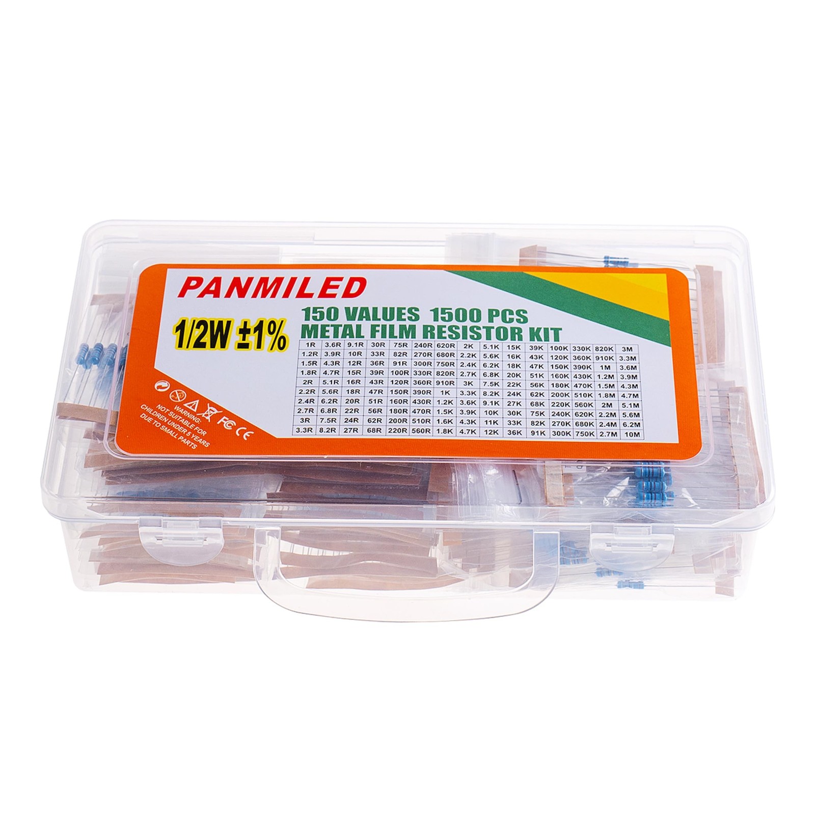 150 Values 1500 Piece Resistor kit 1/2W 1%, 1 ohm -10M ohm Metal Film Resisto…