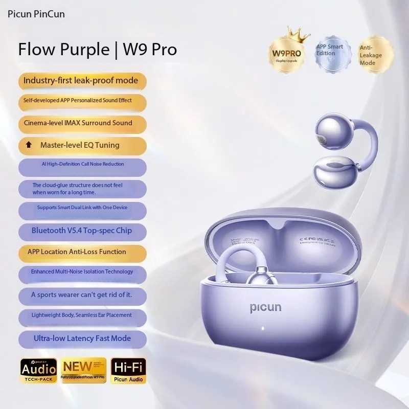 Pincun W9 Pro Bone Conduction Bluetooth Headphones, Open Wireless, Non-In-Ear
