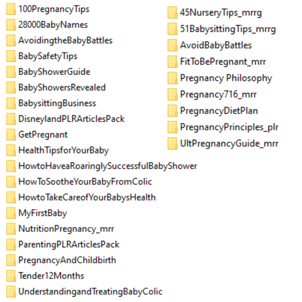 120 e-books & articles on pregnancy and babies in English PLR and MRR