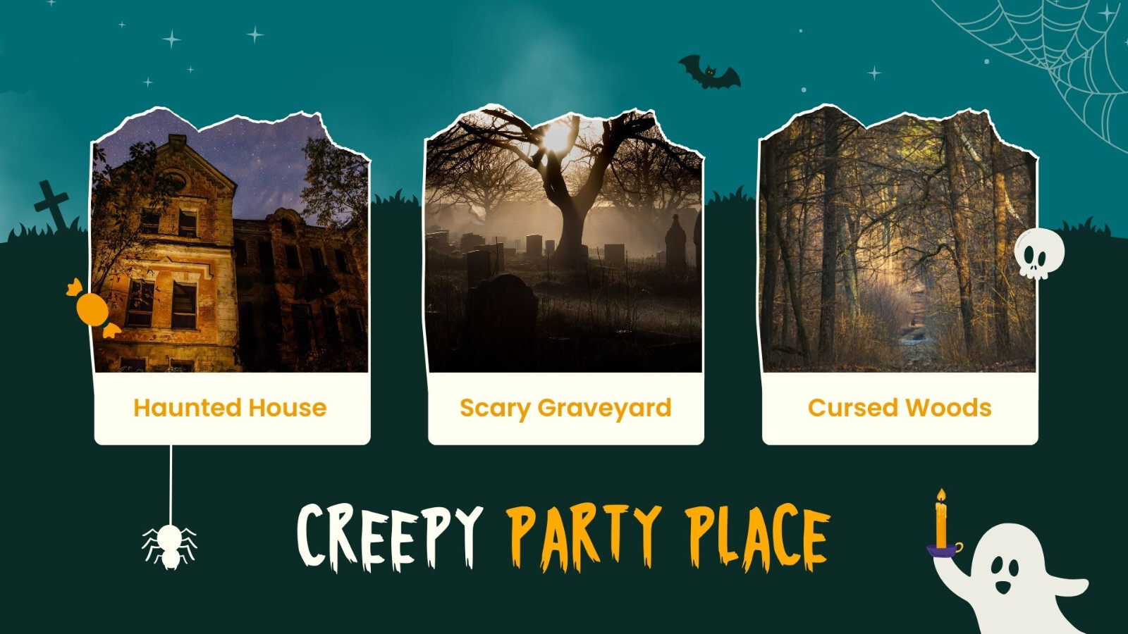 Website Landing Pages- Green and Orange Illustrated Halloween Party Presentation