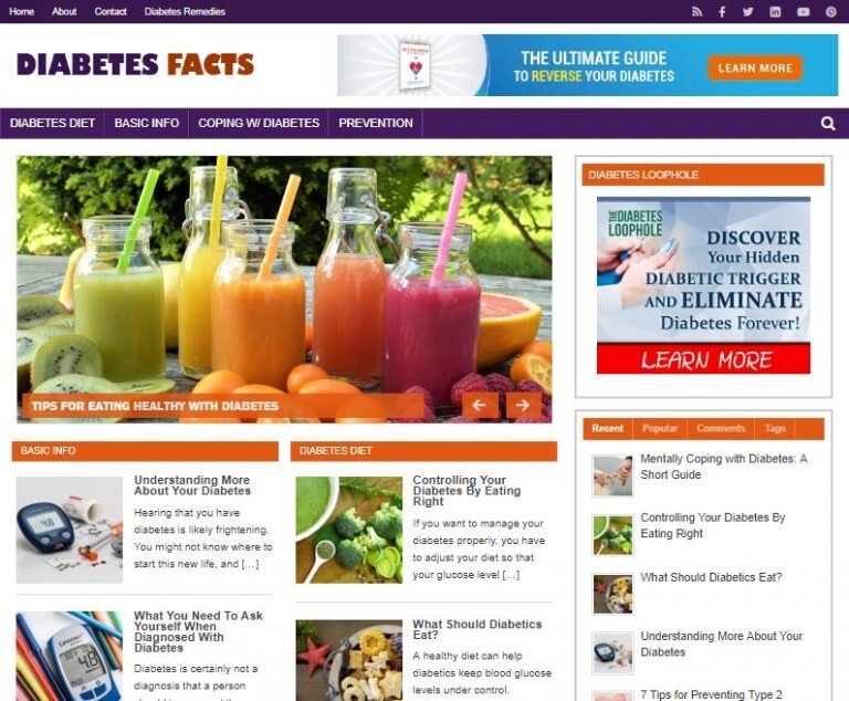 Diabetes Facts Ready Made Blog Turnkey Niche Website Business for Sale