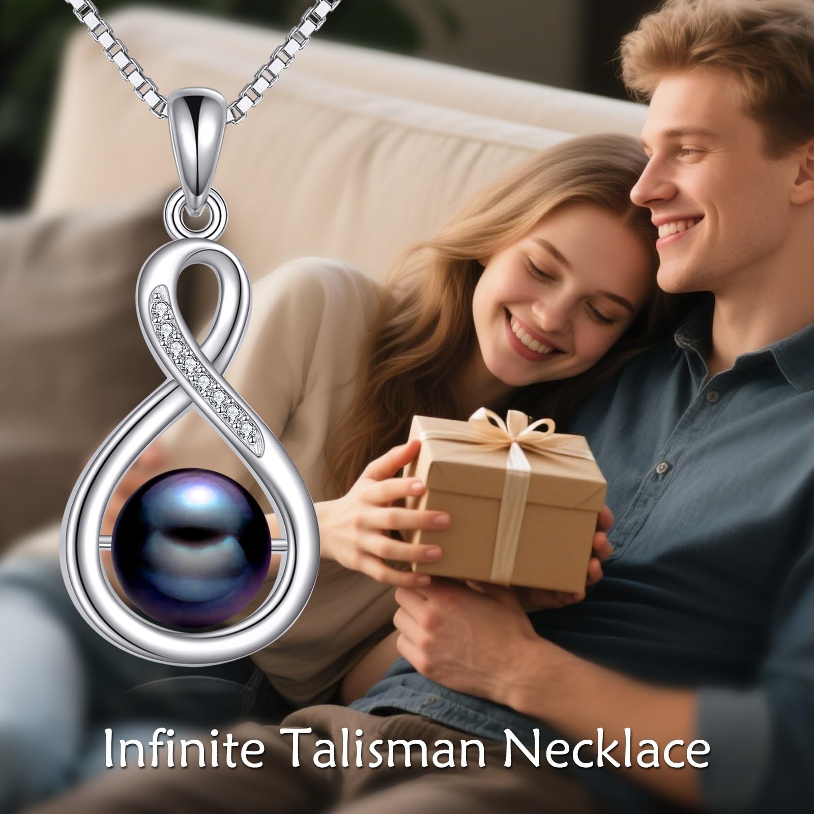 s925 8-10mm Freshwater Cultured Black Pearl Necklace, 18k White Gold Plated S…