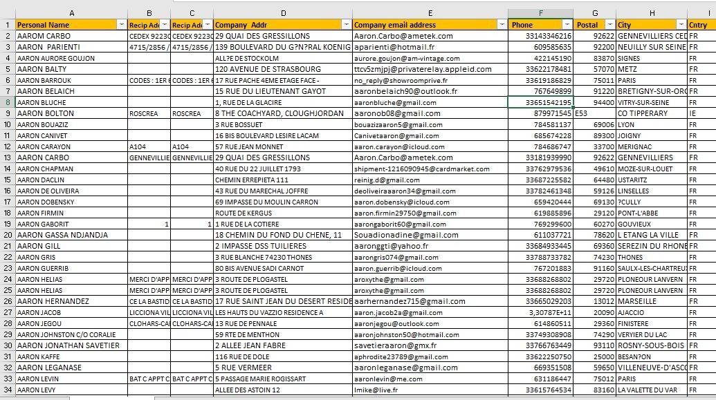 500K French Customers Email Database – B2C Contact leads (Excel file)