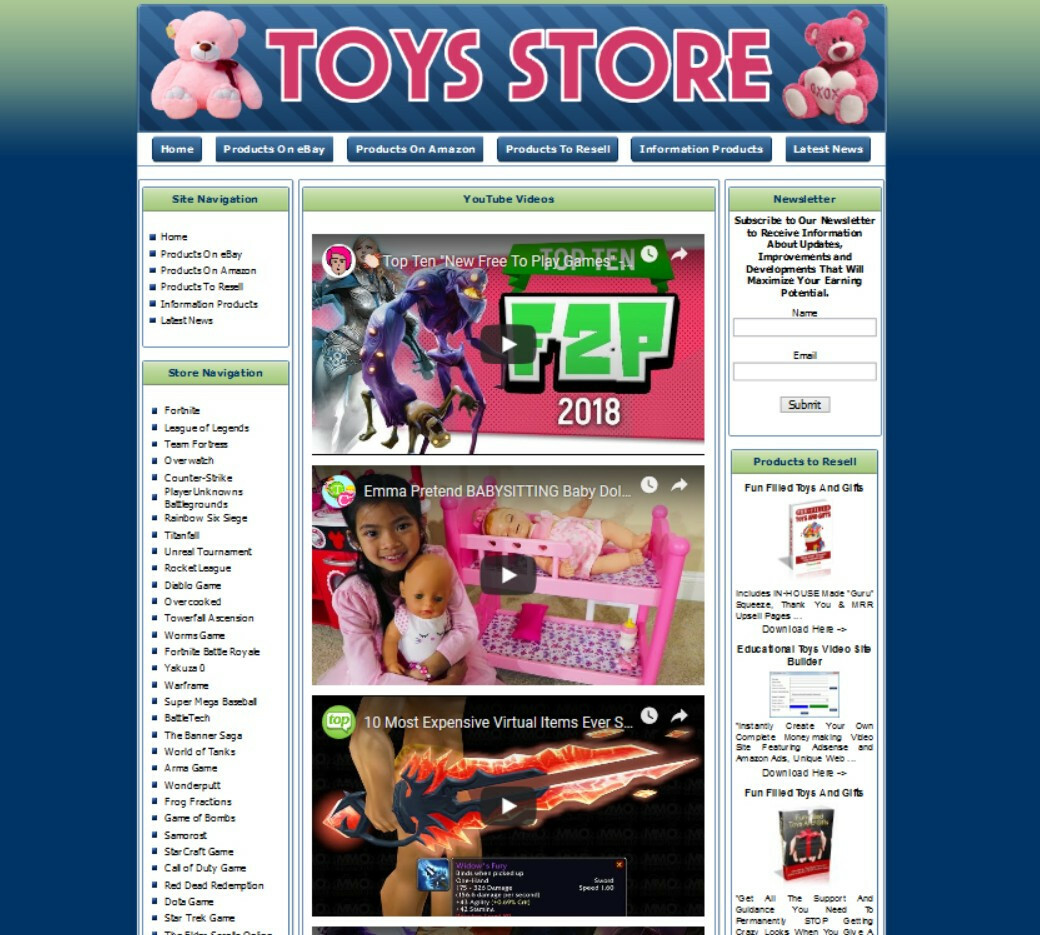 TOYS STORE WEBSITE FOR SALE. MAKE MONEY ONLINE.
