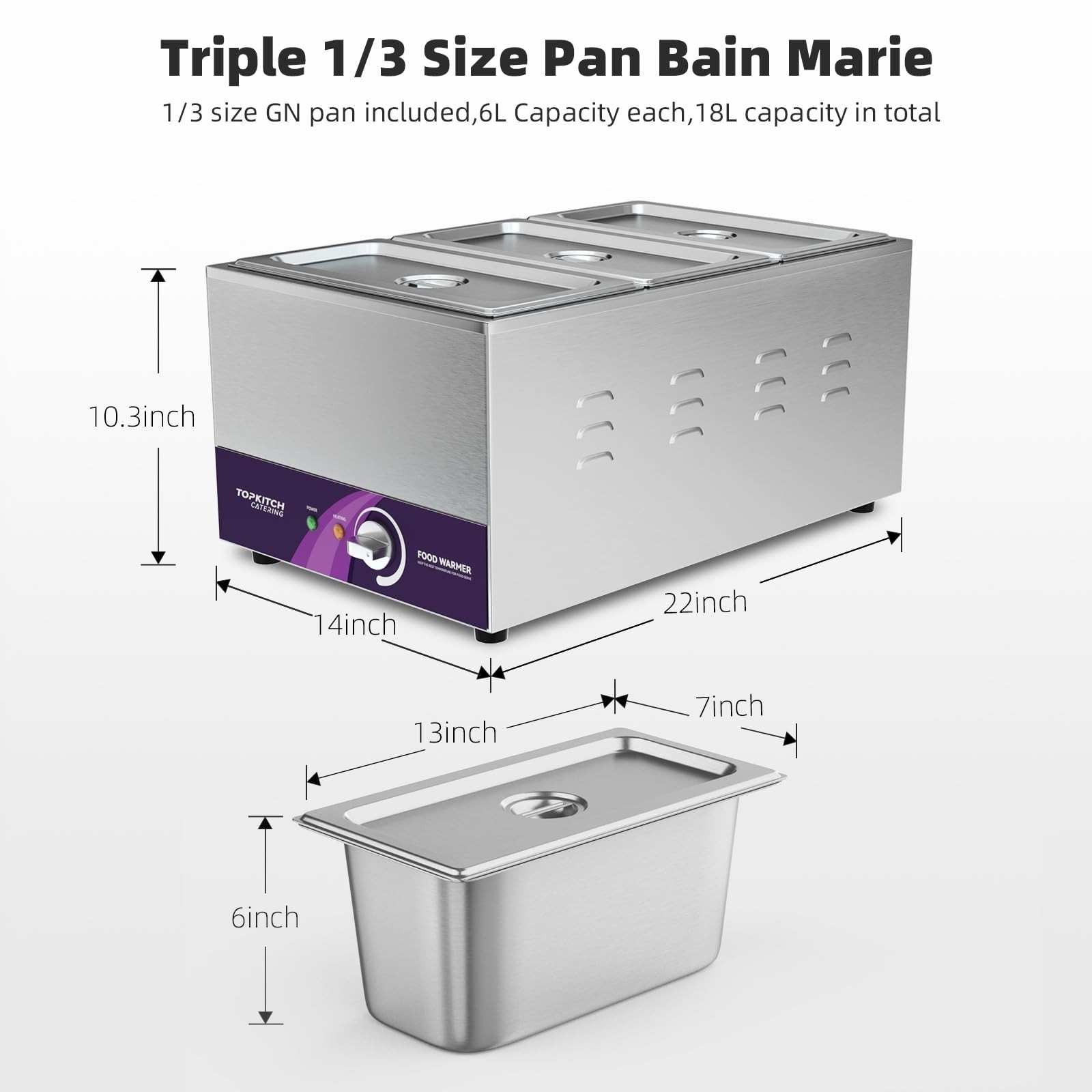 ETL Listed 3-Pan 18L Commercial Food Warmer with Non-Leakage Stretch-Forming …