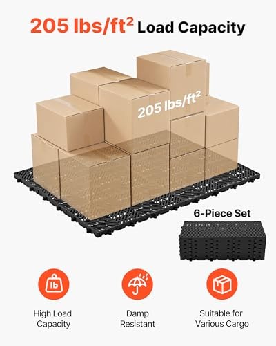 VEVOR Plastic Pallets 6 Pcs Nestable Storage Pad 23.6×11.8×1.2 Black Waterproof
