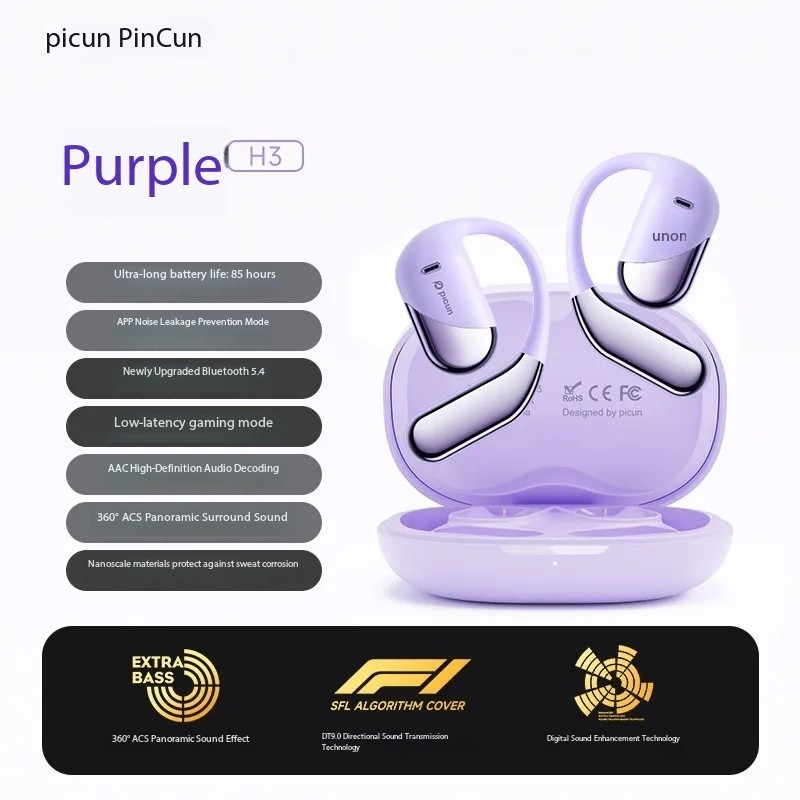Pincun H3 Clip-On Bluetooth Wireless Earphones Open-Ear Bone Conduction for
