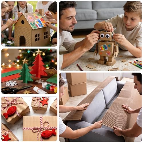 Corrugated Cardboard Roll 66 x 17 Inch Thick Paper for Shipping Packing DIY Craf