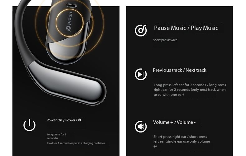 Pincun H3 Clip-On Bluetooth Wireless Earphones Open-Ear Bone Conduction for