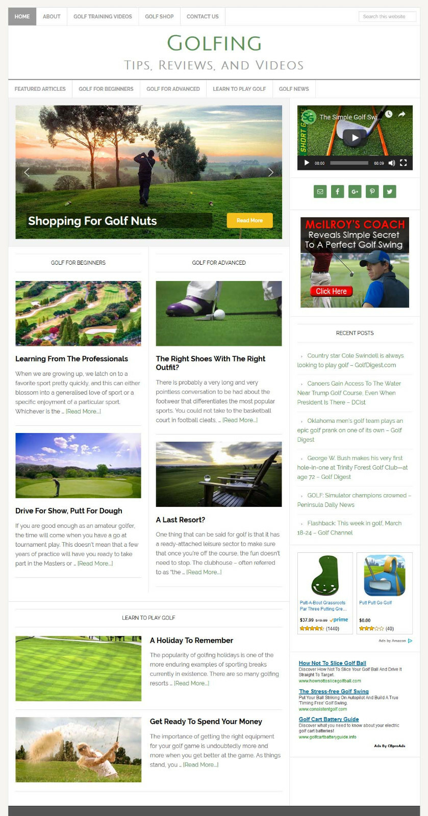* GOLFING TIPS * niche blog website business for sale w/ AUTO UPDATING CONTENT!