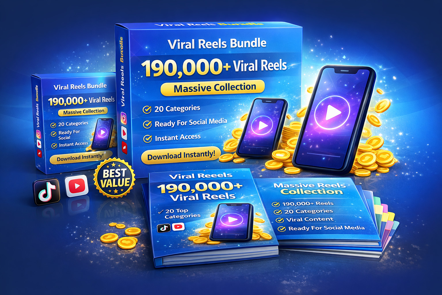 190,000+ Viral Reels Bundle, 20 Categories, Digital download