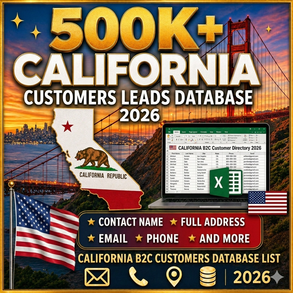 500K CALIFORNIA USA Customers email Database B2C Contact Leads – Excel file 2026