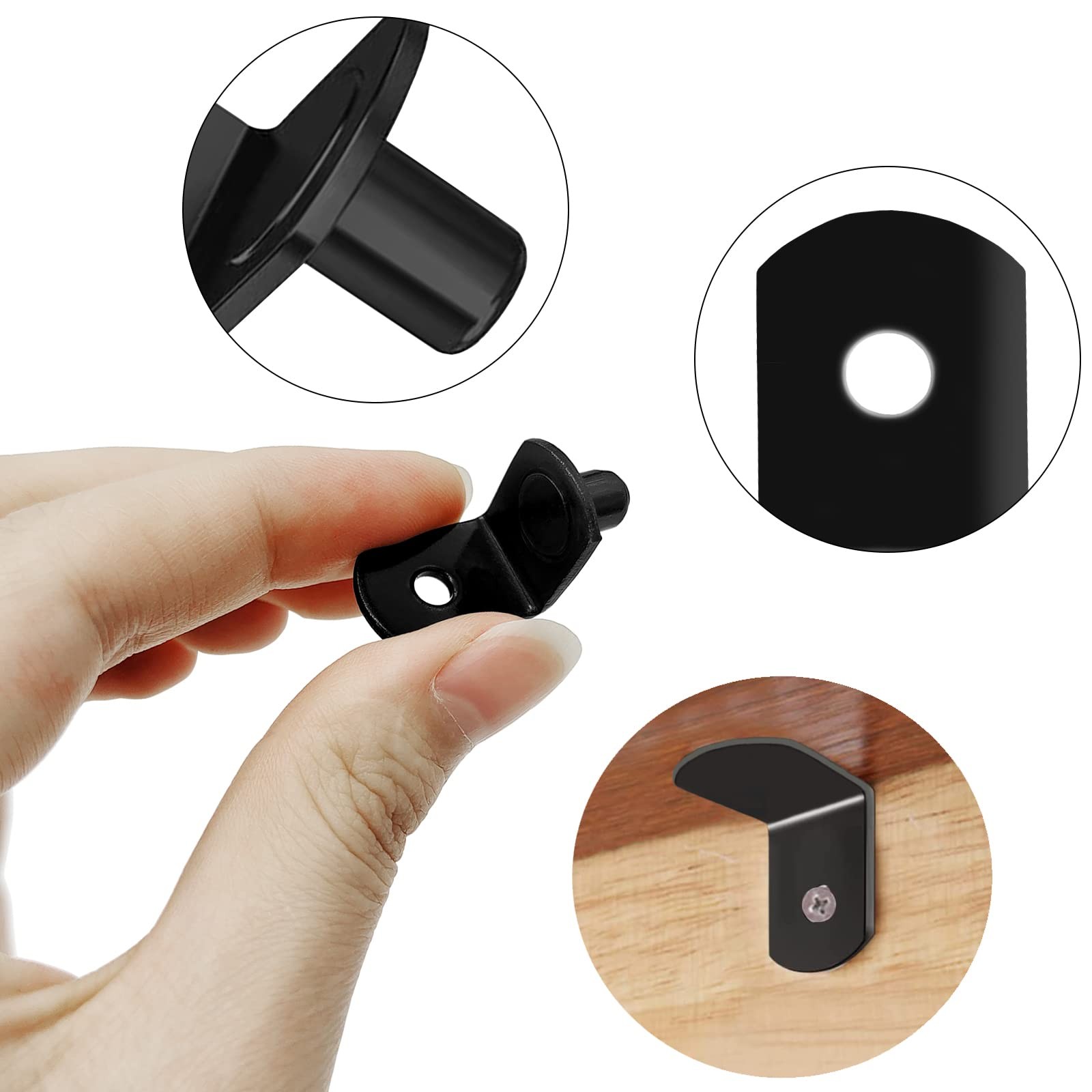 40 Pcs Shelf Pins Pegs,1/4 Inch L-Shaped Support 1/4 Inch, Black