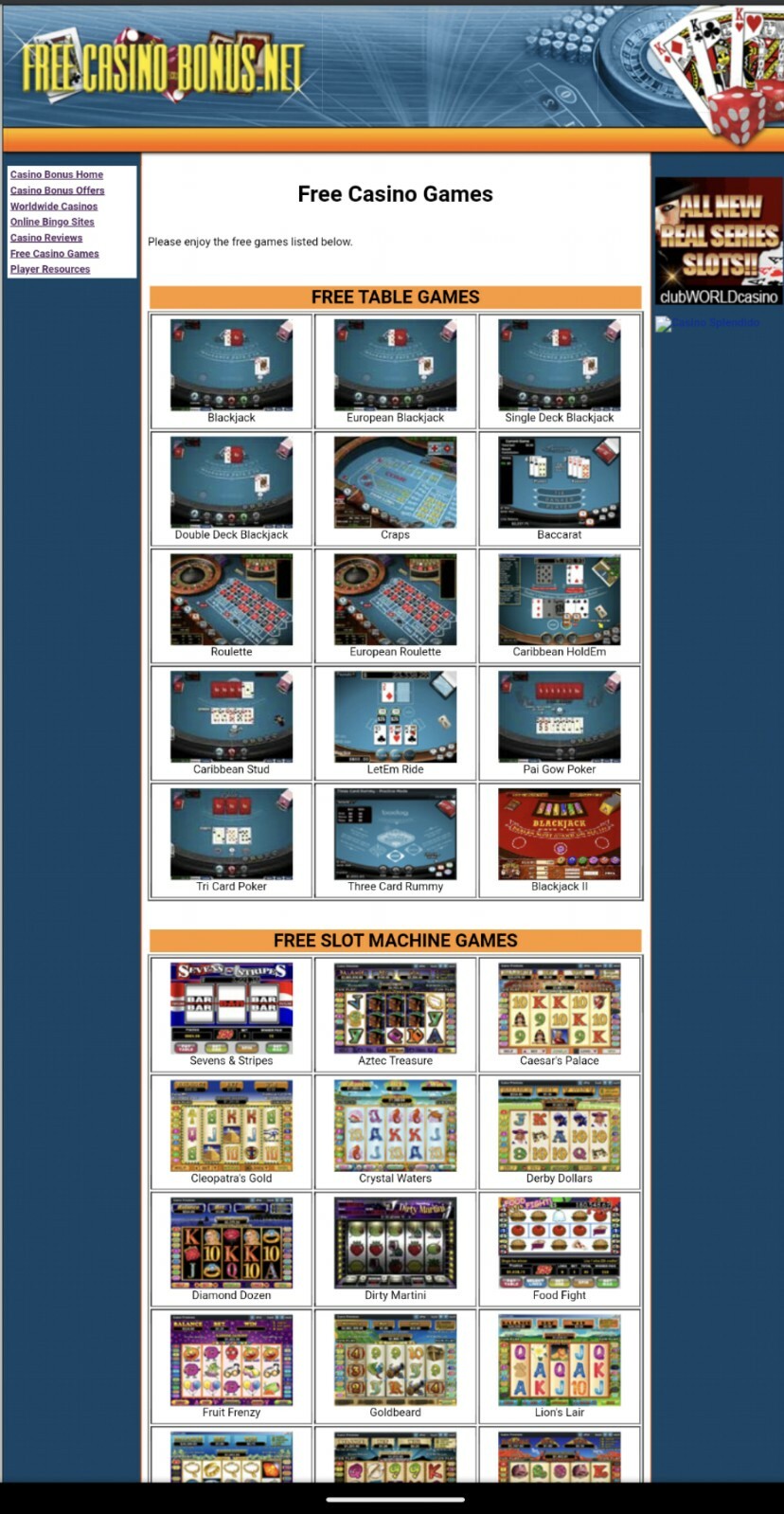 FreeCasinoBonus.net Affiliate Online Casino Gambling Website, Online Since 2003!