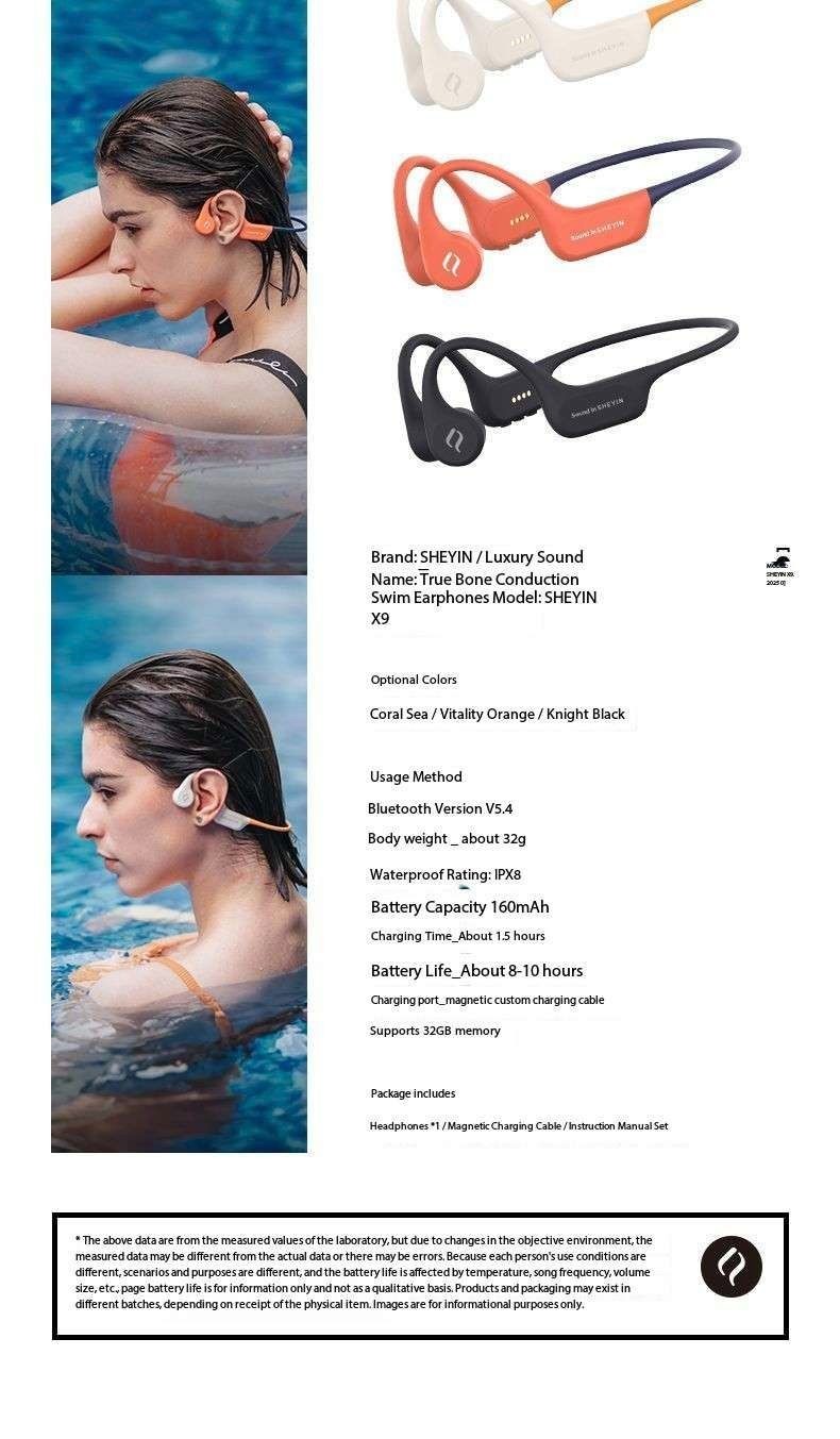 SHEYIN X9 Bone Conduction Bluetooth Headphones with Ultra Long Battery Life