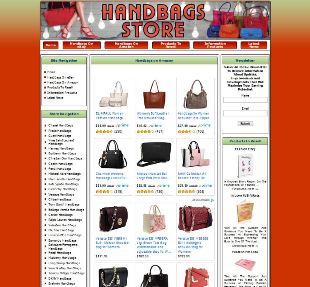 HANDBAG STORE ECOMMERCE BUSINESS WEBSITE FOR SALE. AMAZON ADSENSE MONEY