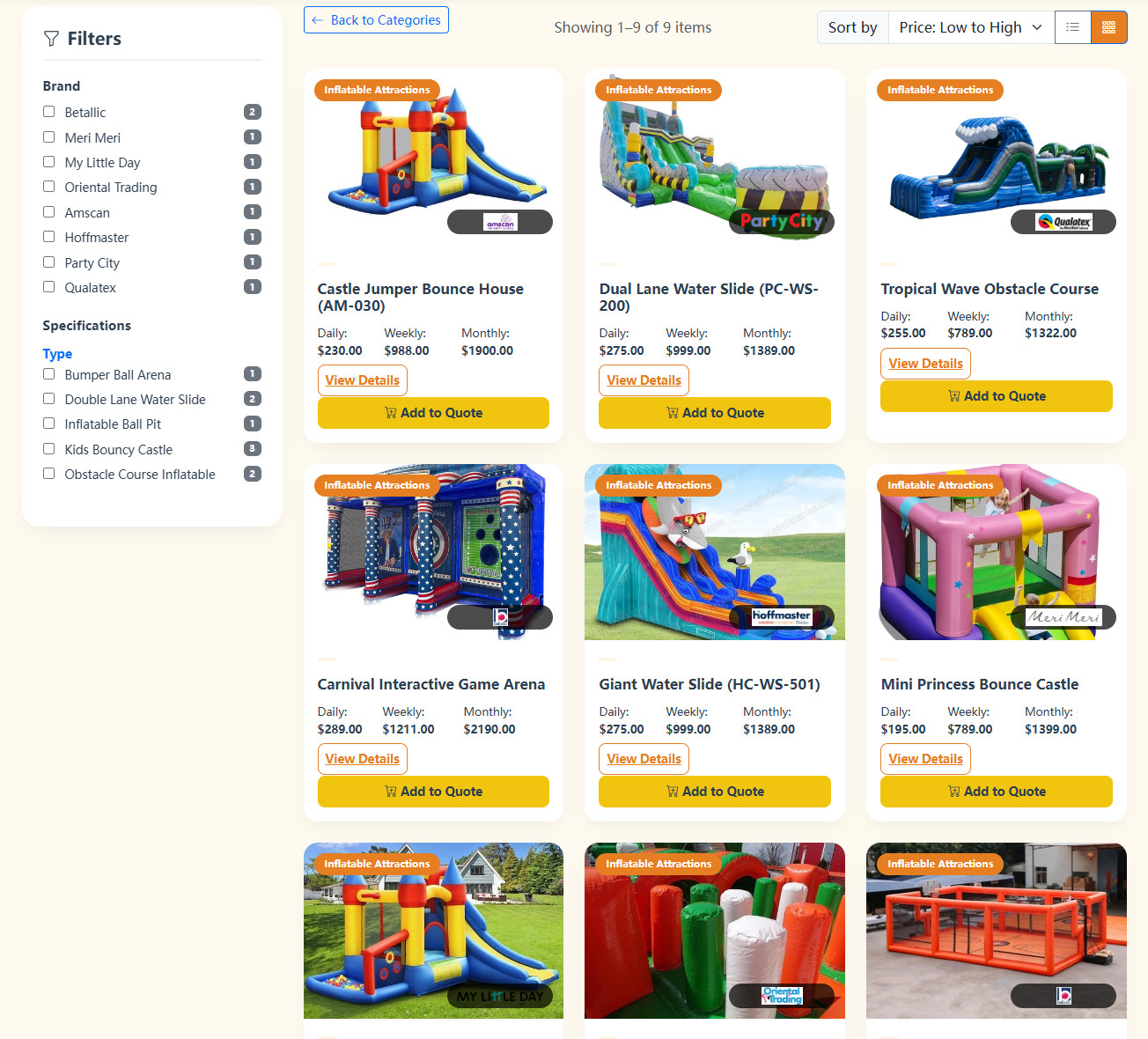 Party& Event Equipment Rental Website