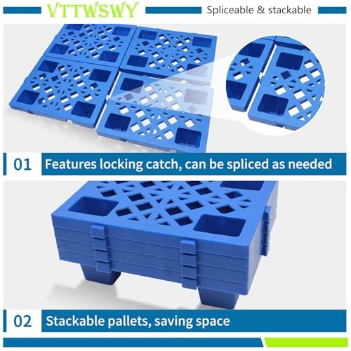 4 Pack Plastic Pallets 15.7×11.8×3.9in Nestable Moisture-Proof Storage Platform