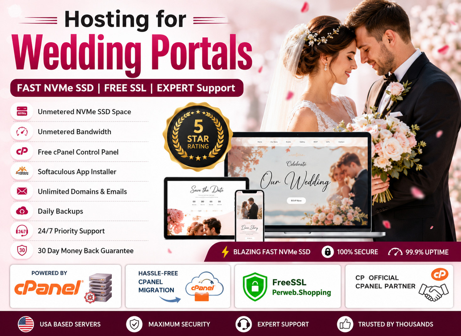 Hosting for Wedding Portals – 💍 Fast SSD | Free SSL | Emails | Only $14.99/Year