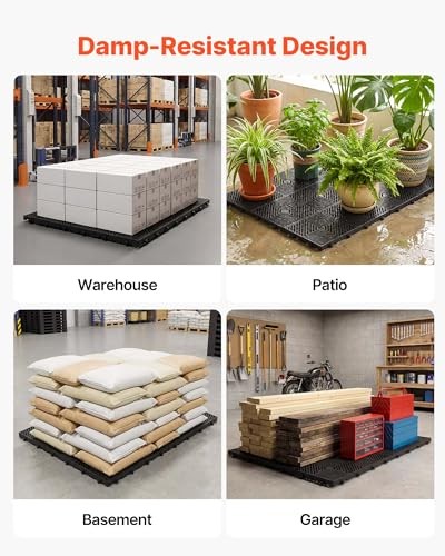 VEVOR Plastic Pallets 6 Pcs Nestable Storage Pad 23.6×11.8×1.2 Black Waterproof